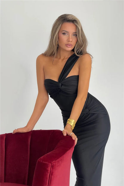 Robe Longue Sans Manches Femme, Dos Nu, Moulante, Épaule Unique, Sexy, Élégante, Soirée