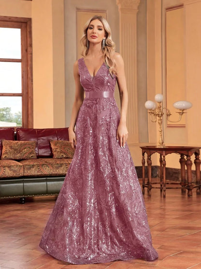 Robe Longue Luxe Femme Bleu Sexy Col V Profond Sequins Dos V Élégante Soirée Mariage Cocktail Gala